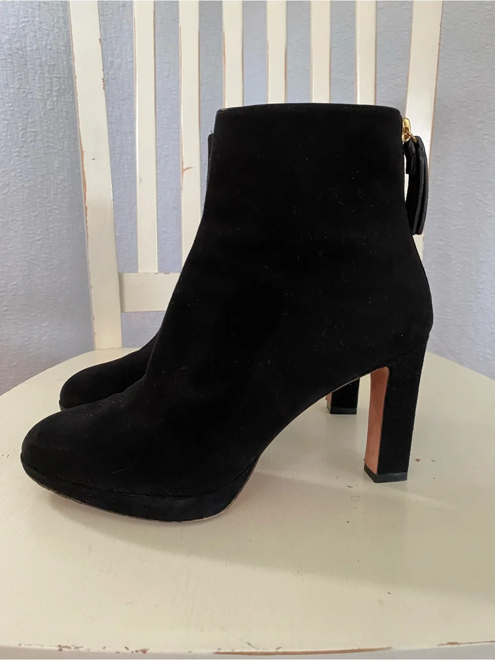 Stuart Weitzman Black Suede Platform Block Heel Ankle Boottie